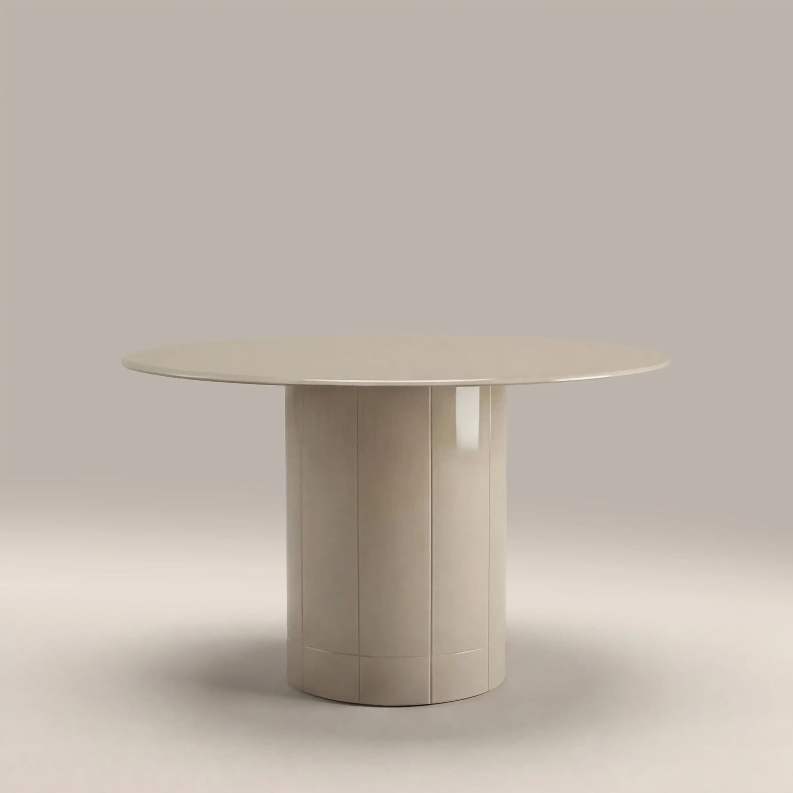 Flore 4 Seat Round Dining Table | Soft Ecru Glass & High Gloss Ecru