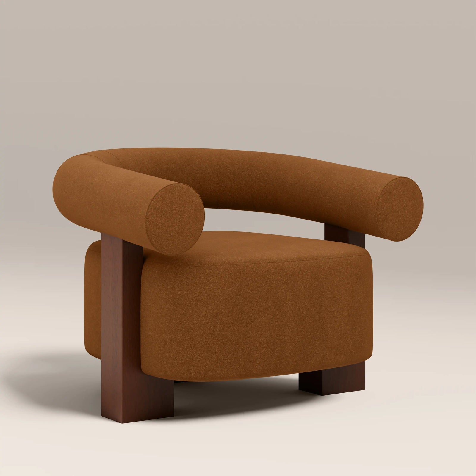 Fawnley Accent Chair | Caramel Brown Sustainable Mohair Velvet & Walnut