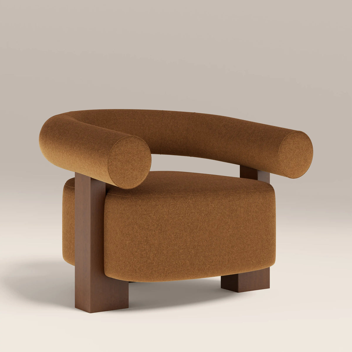Fawnley Accent Chair | Caramel Brown Sustainable Mohair Velvet & Walnut