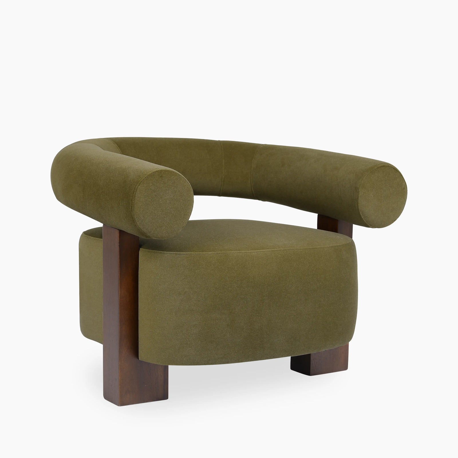 Fawnley Accent Chair | Moss Green Sustainable Mohair Velvet & Walnut