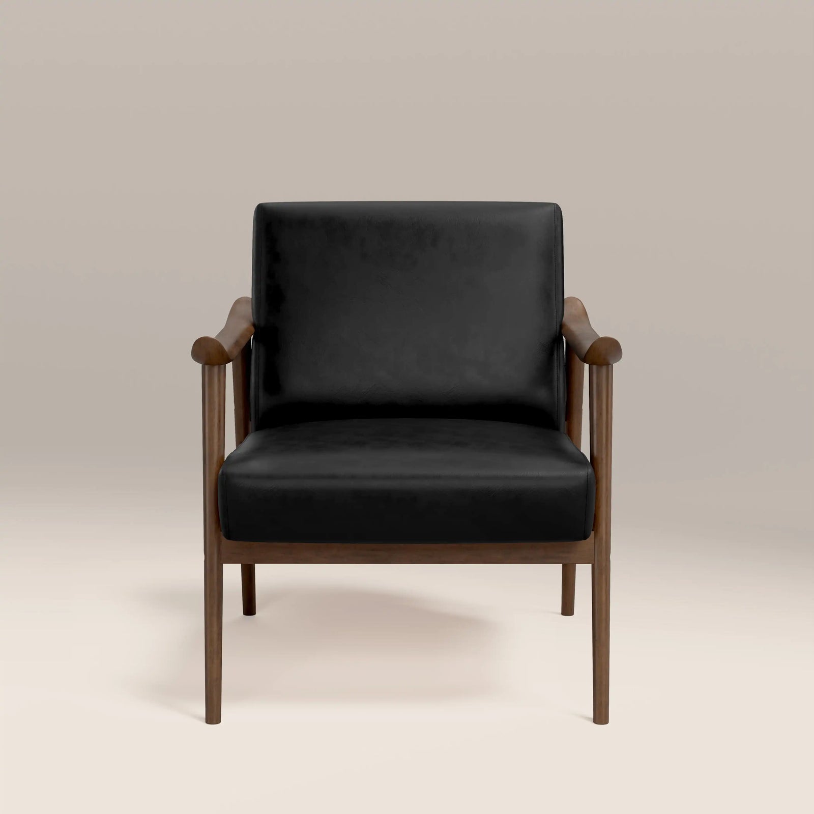 Lola Accent Chair | Noir Black Faux Leather & Walnut