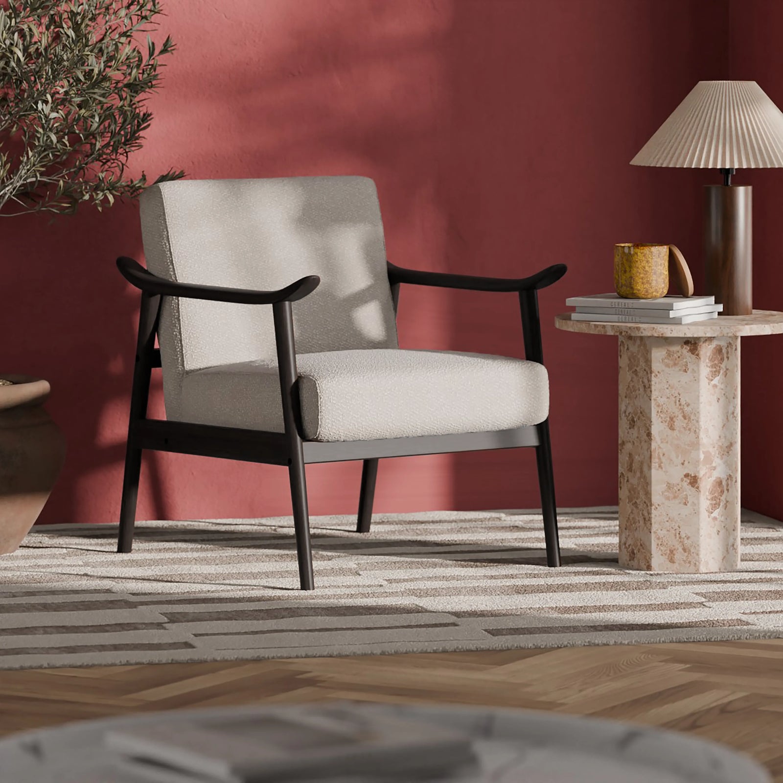 Lola Accent Chair | Speckled Stone Sustainable Boucle & Walnut