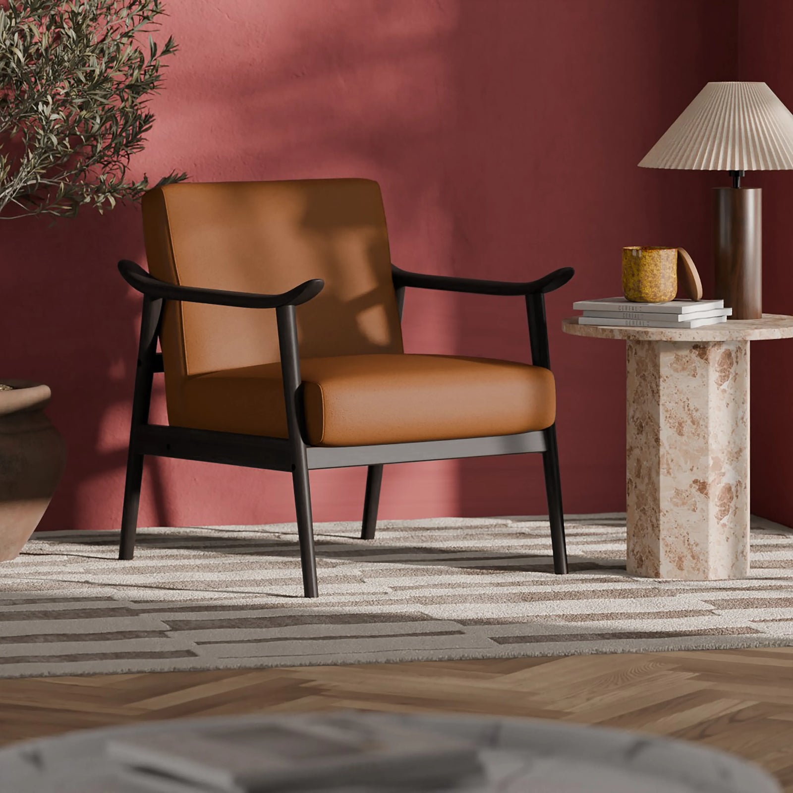 Lola Accent Chair | Tuscan Tan Faux Leather & Walnut