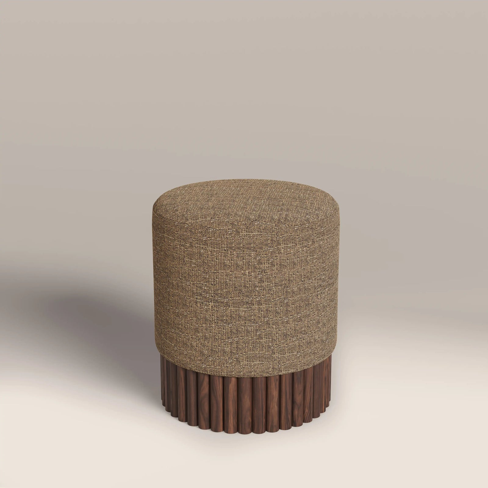Oberon Pouffe | Speckled Cappuccino Boucle & Walnut