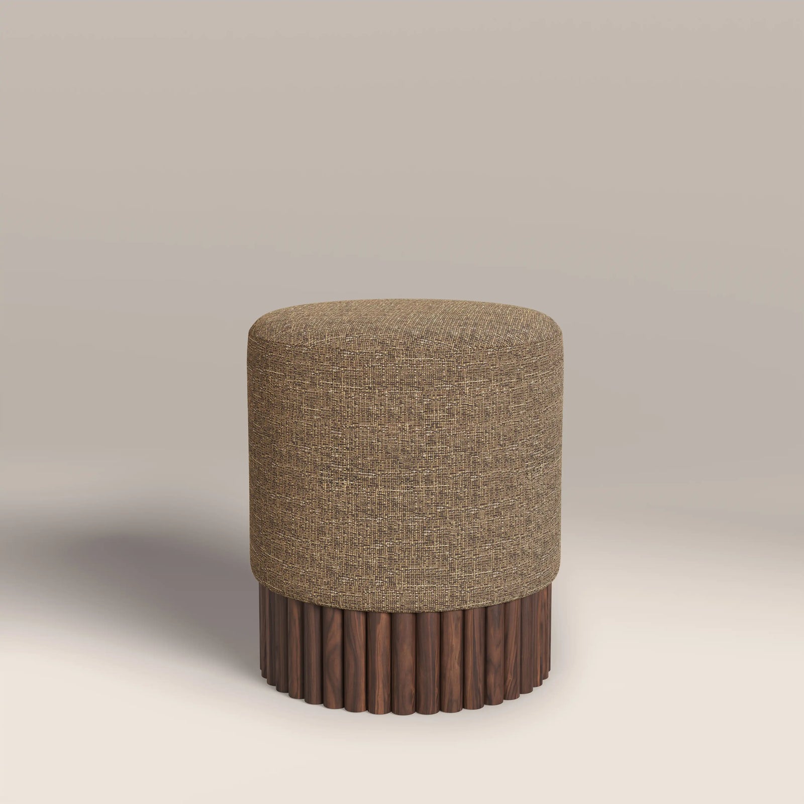 Oberon Pouffe | Speckled Cappuccino Boucle & Walnut