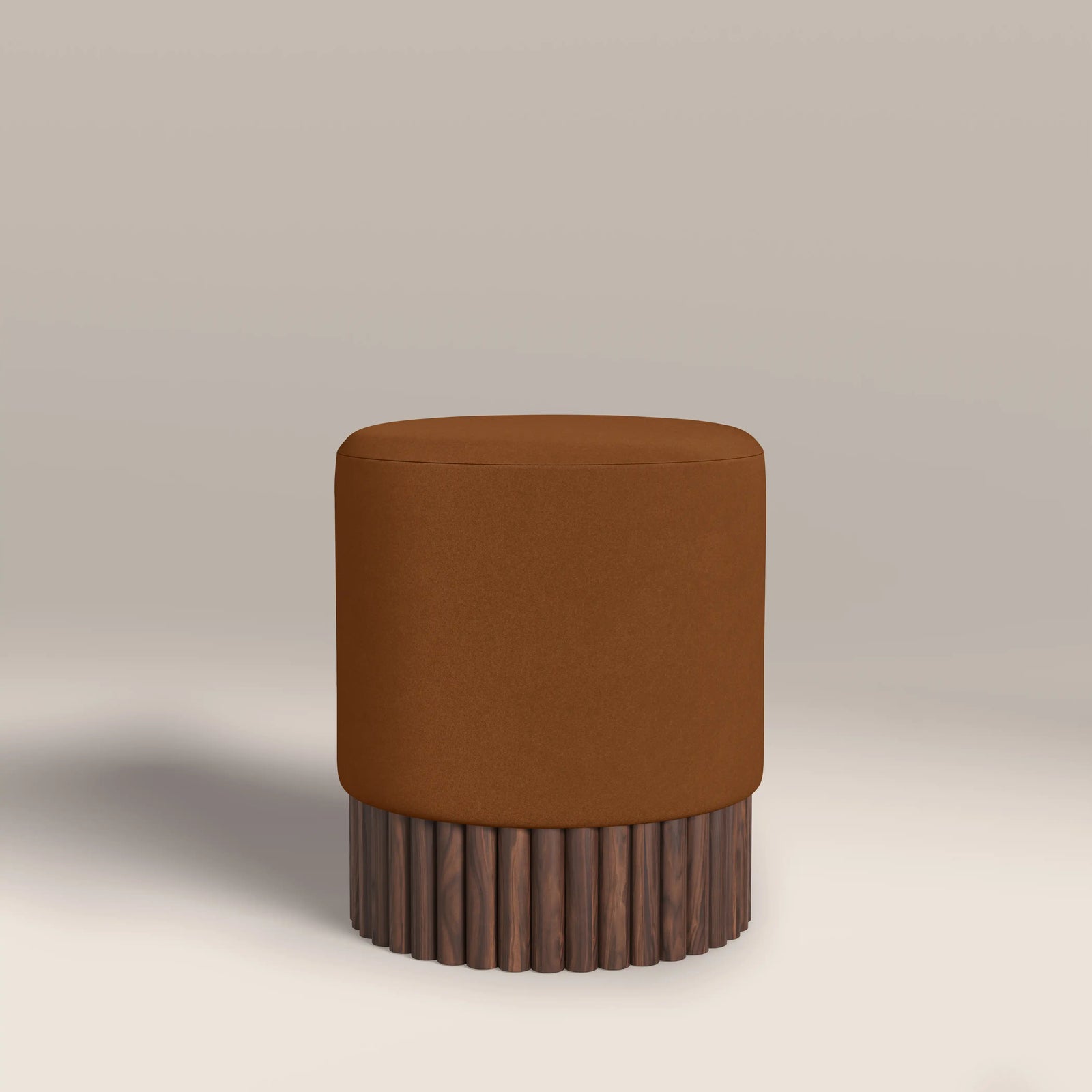 Oberon Pouffe | Caramel Sustainable Mohair Velvet & Walnut