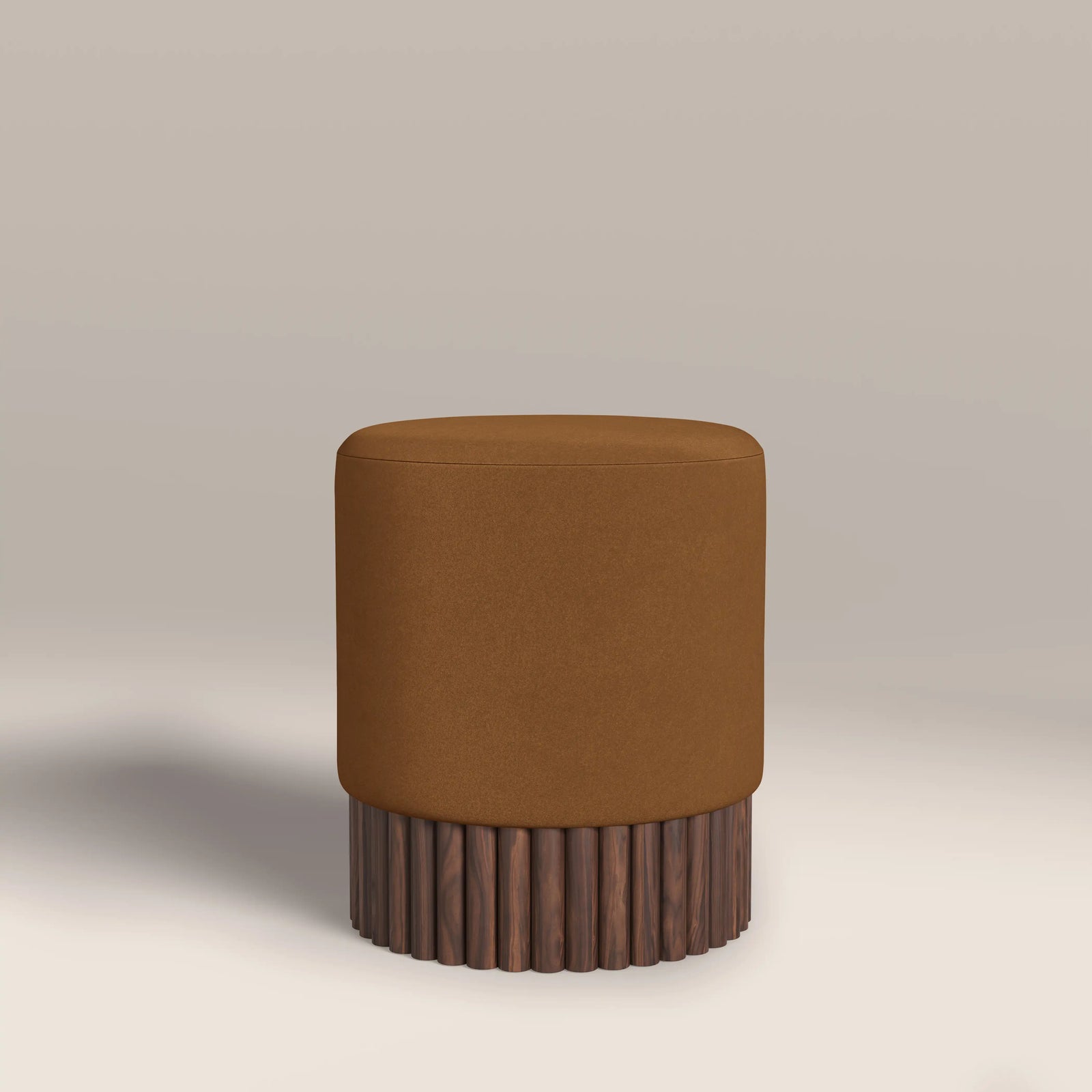 Oberon Pouffe | Caramel Sustainable Mohair Velvet & Walnut
