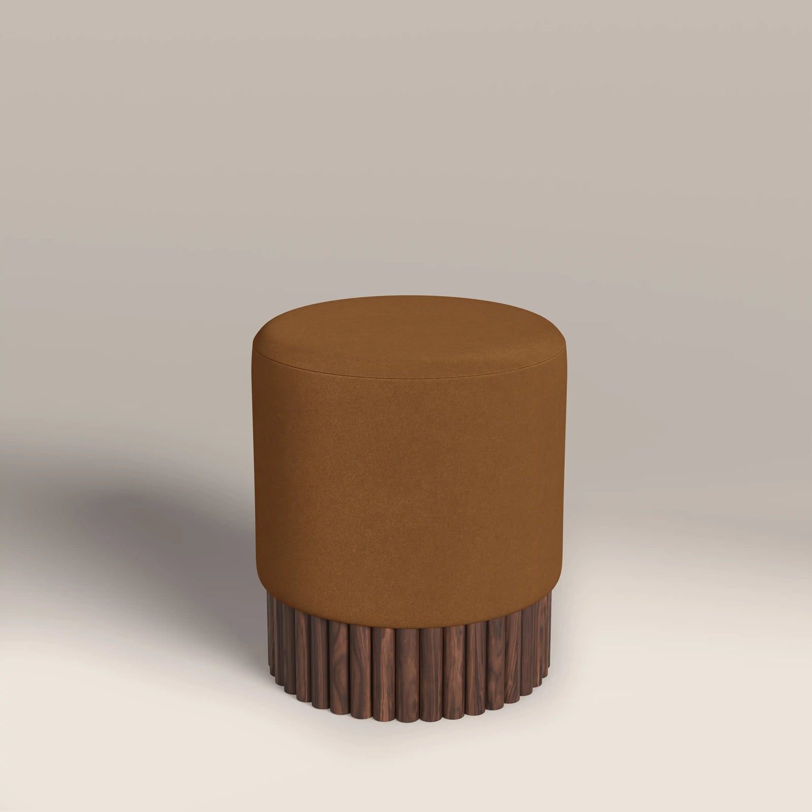 Oberon Pouffe | Caramel Sustainable Mohair Velvet & Walnut
