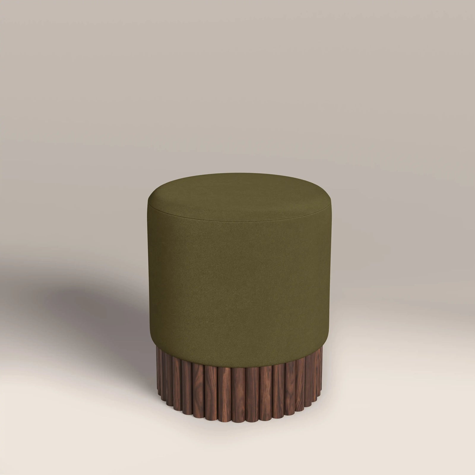 Oberon Pouffe | Moss Green Sustainable Mohair Velvet & Walnut