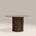 Maui 4 Seat Round Dining Table | Grey Honed Marble Effect Stone & Walnut