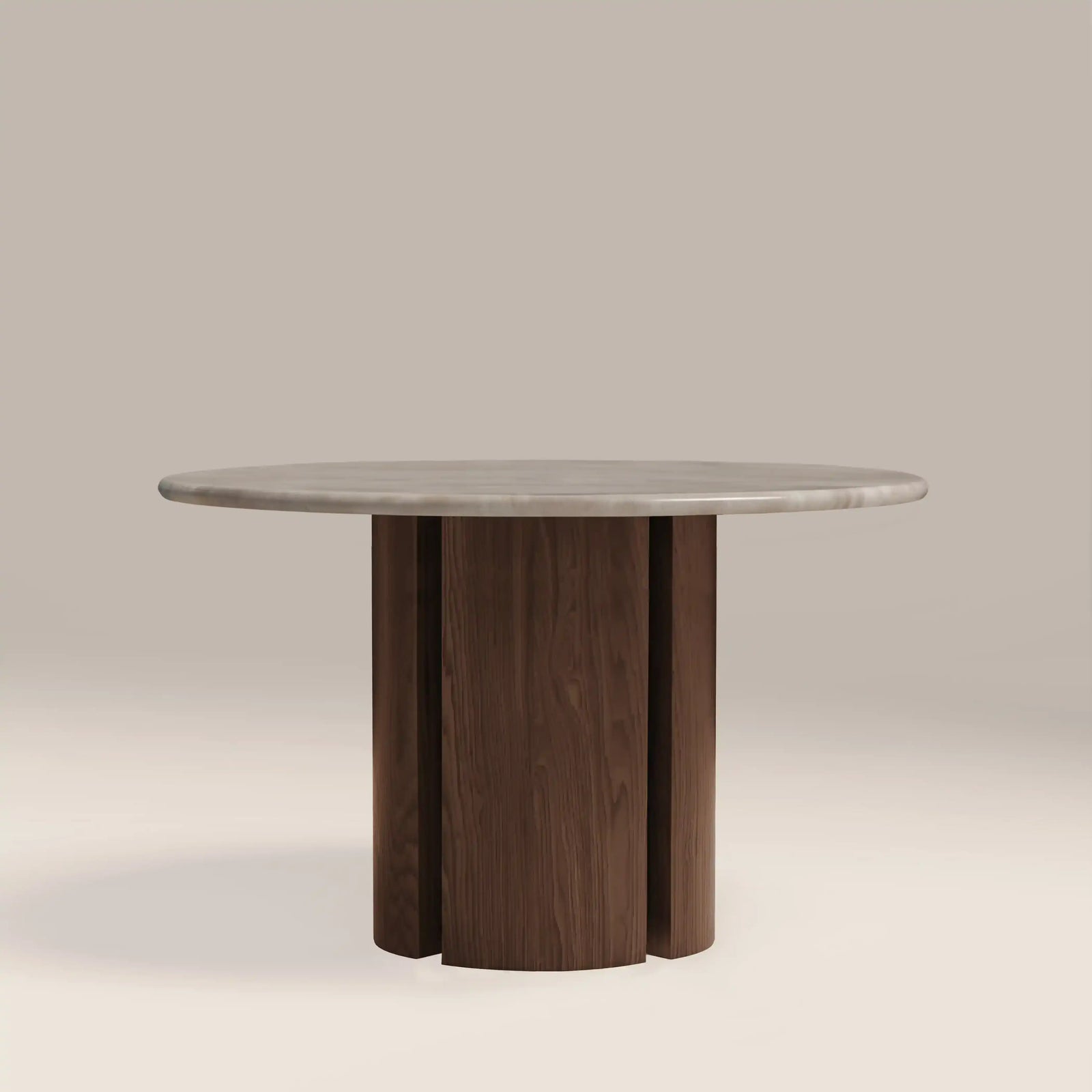 Maui 4 Seat Round Dining Table | Grey Honed Marble Effect Stone & Walnut