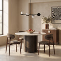 Maui 4 Seat Round Dining Table | White Honed Marble Effect Stone & Smoked Grey Oak