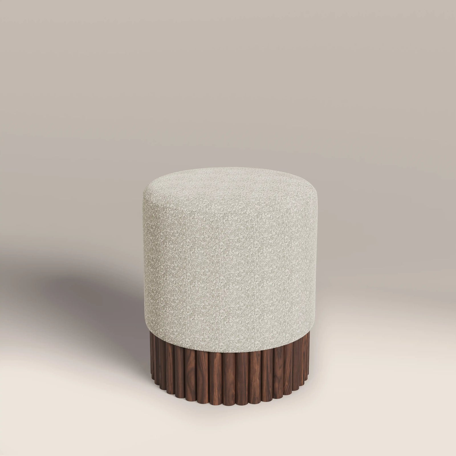 Oberon Pouffe | Speckled Stone Sustainable Boucle & Walnut