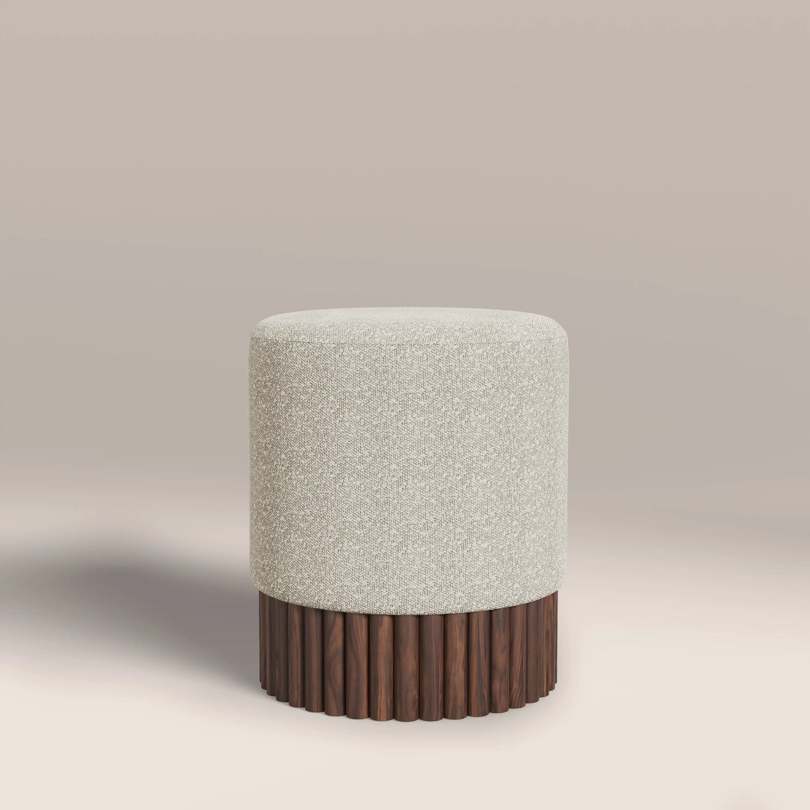 Oberon Pouffe | Speckled Stone Sustainable Boucle & Walnut