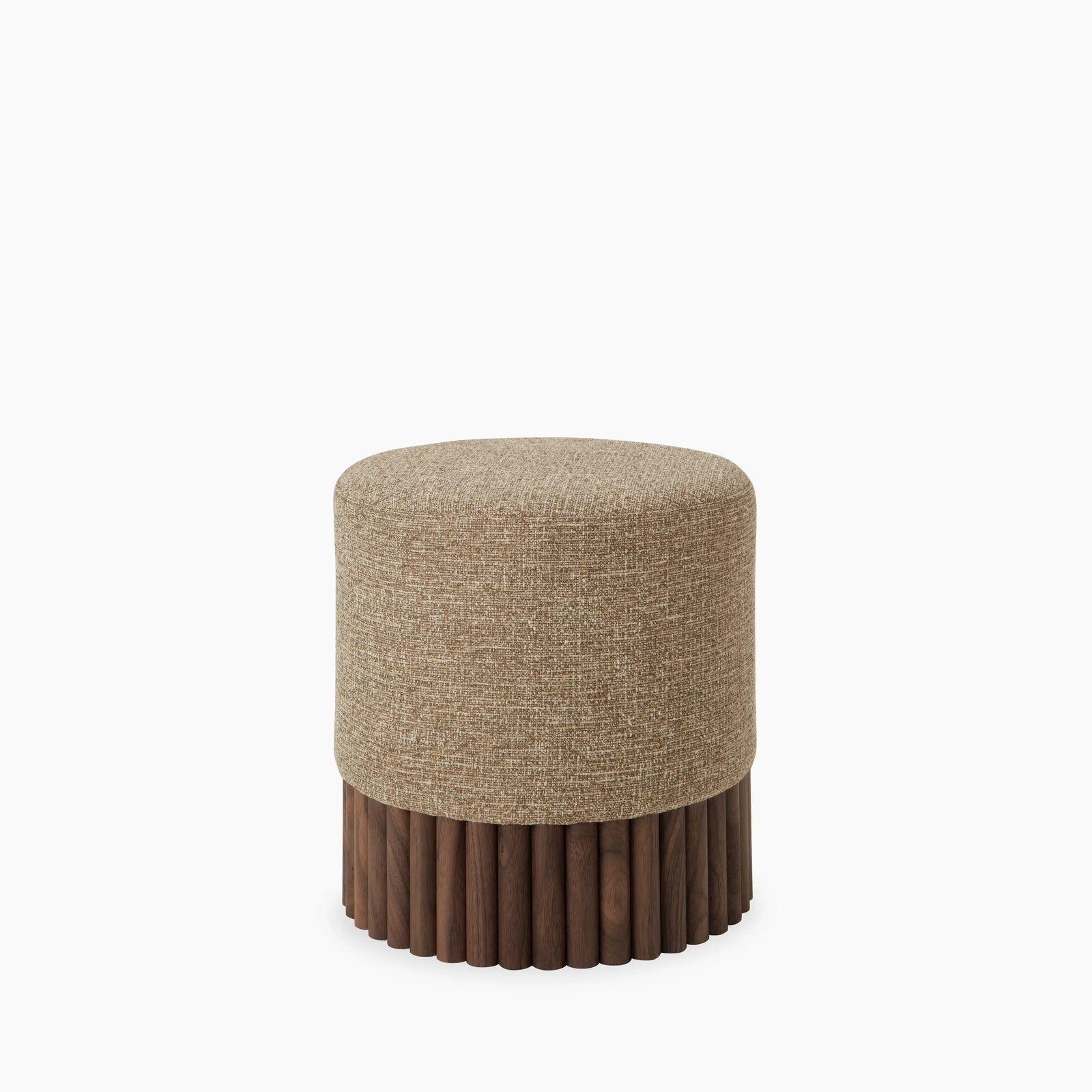Oberon Pouffe | Speckled Cappuccino Sustainable Boucle & Walnut