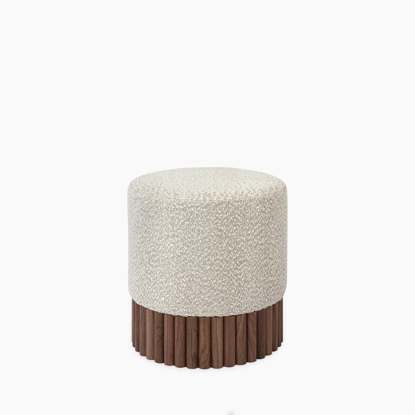 Oberon Pouffe | Speckled Stone Sustainable Boucle & Walnut