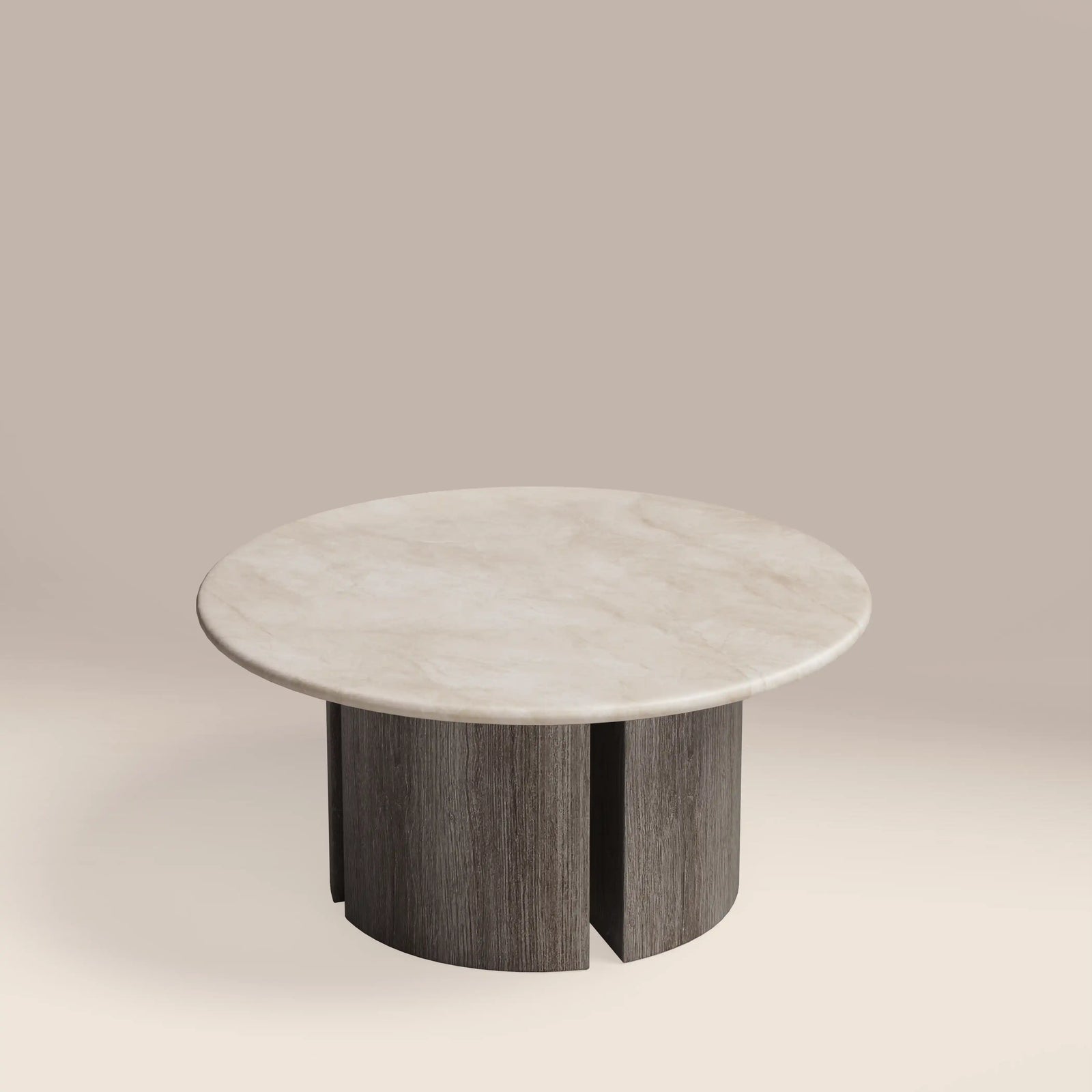 Maui Round Coffee Table | White Honed Marble Effect Stone & Smoked Grey Oak
