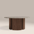 Maui Round Coffee Table | Grey Honed Marble Effect Stone & Walnut
