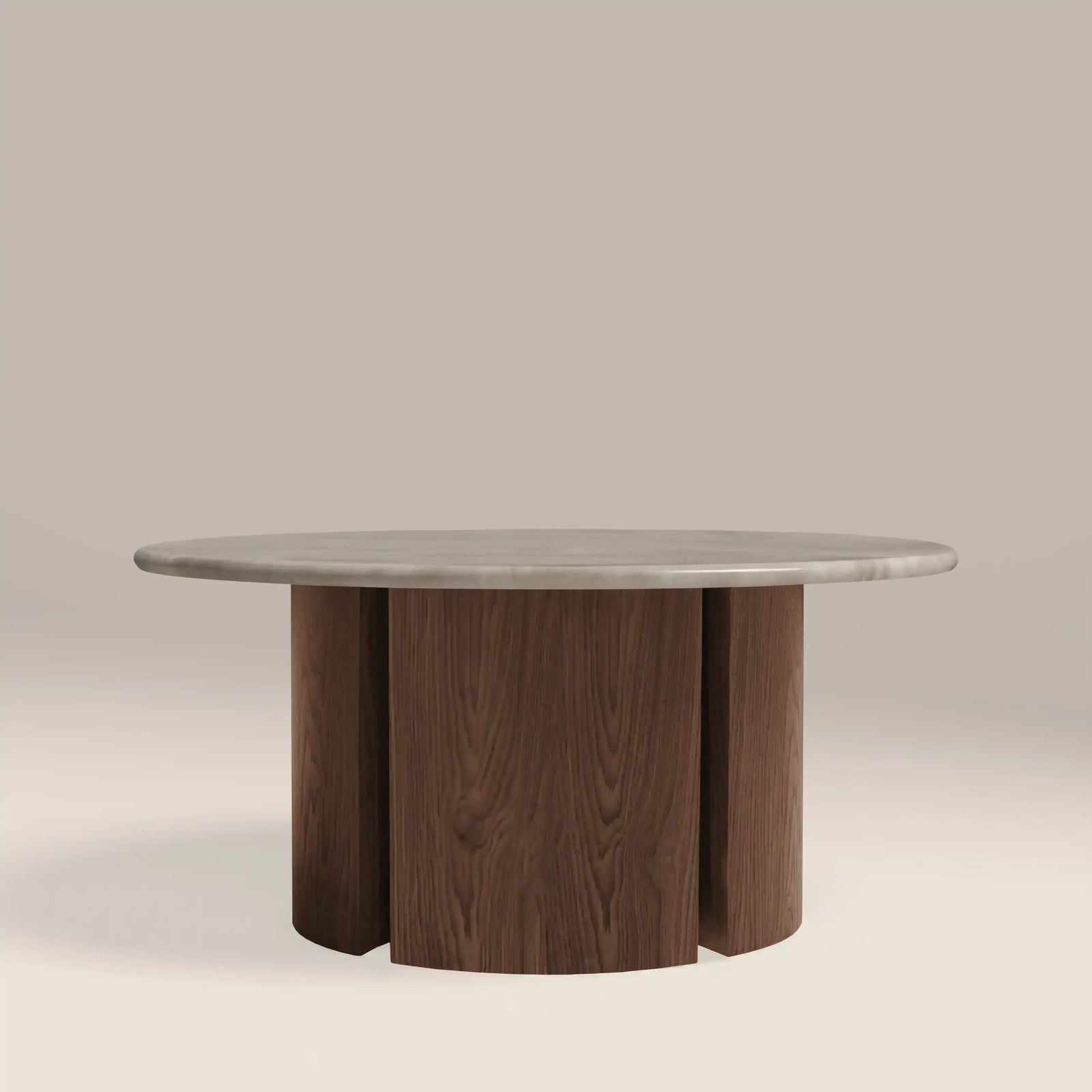 Maui Round Coffee Table | Grey Honed Marble Effect Stone & Walnut