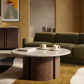 Maui Round Coffee Table | Grey Honed Marble Effect Stone & Walnut