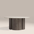 Maui Round Coffee Table | White Honed Marble Effect Stone & Smoked Grey Oak