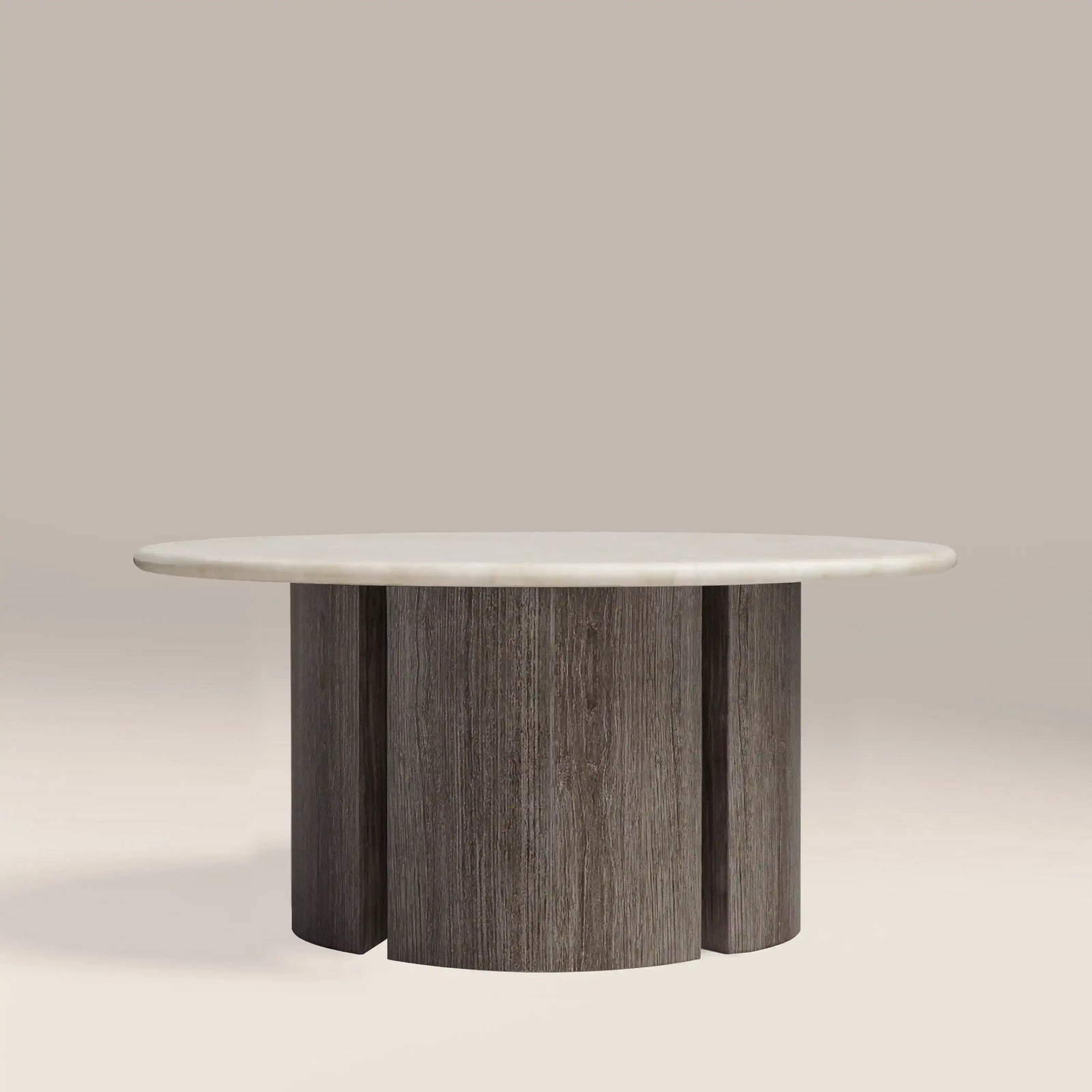 Maui Round Coffee Table | White Honed Marble Effect Stone & Smoked Grey Oak