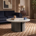 Maui Round Coffee Table | White Honed Marble Effect Stone & Smoked Grey Oak