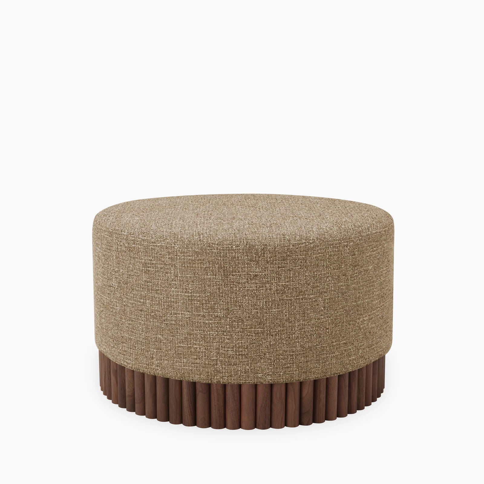 Oberon Footstool | Speckled Cappuccino Boucle & Walnut