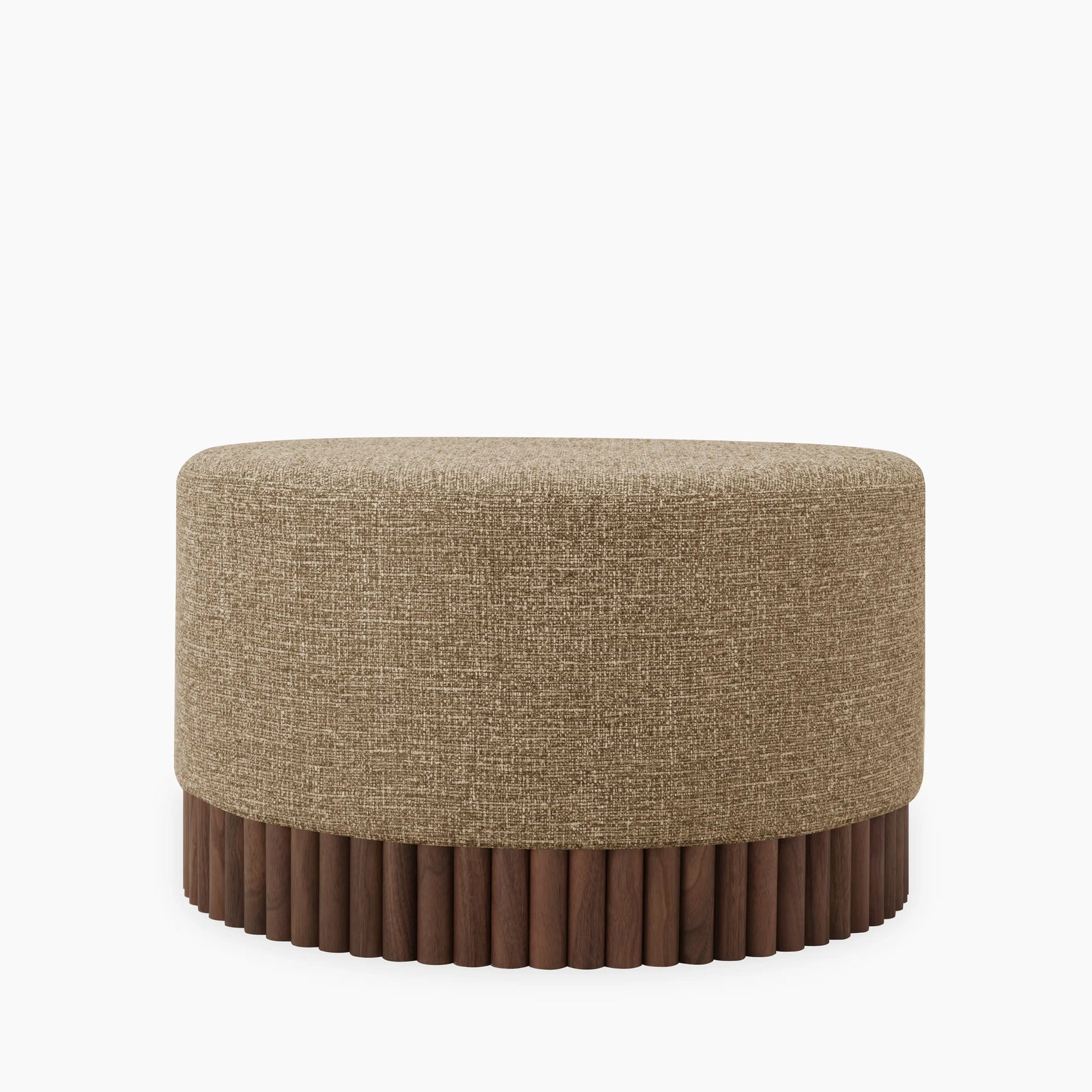 Oberon Footstool | Speckled Cappuccino Boucle & Walnut