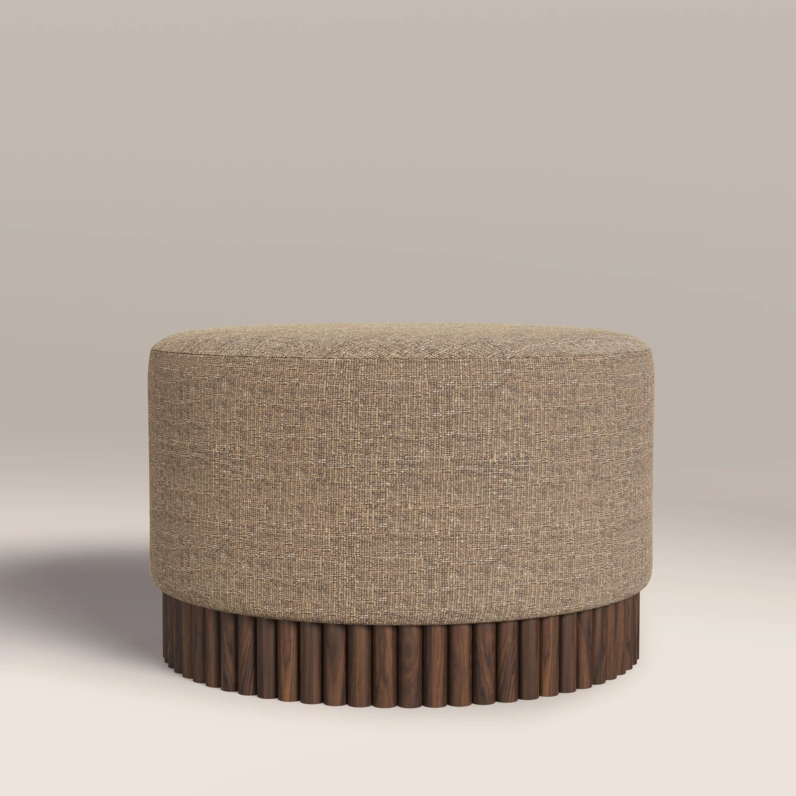 Oberon Footstool | Speckled Cappuccino Boucle & Walnut
