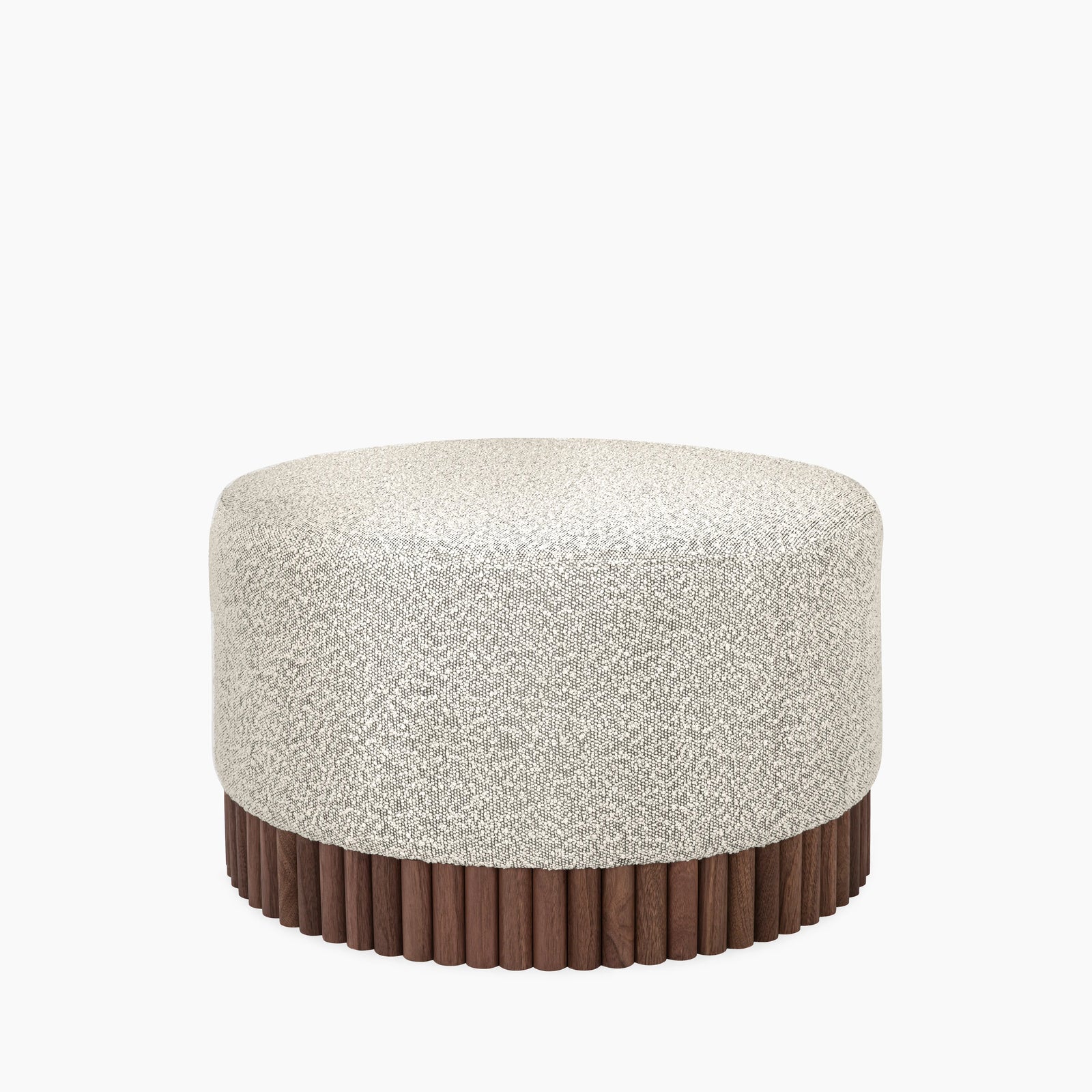Oberon Footstool | Speckled Stone Sustainable Boucle & Walnut