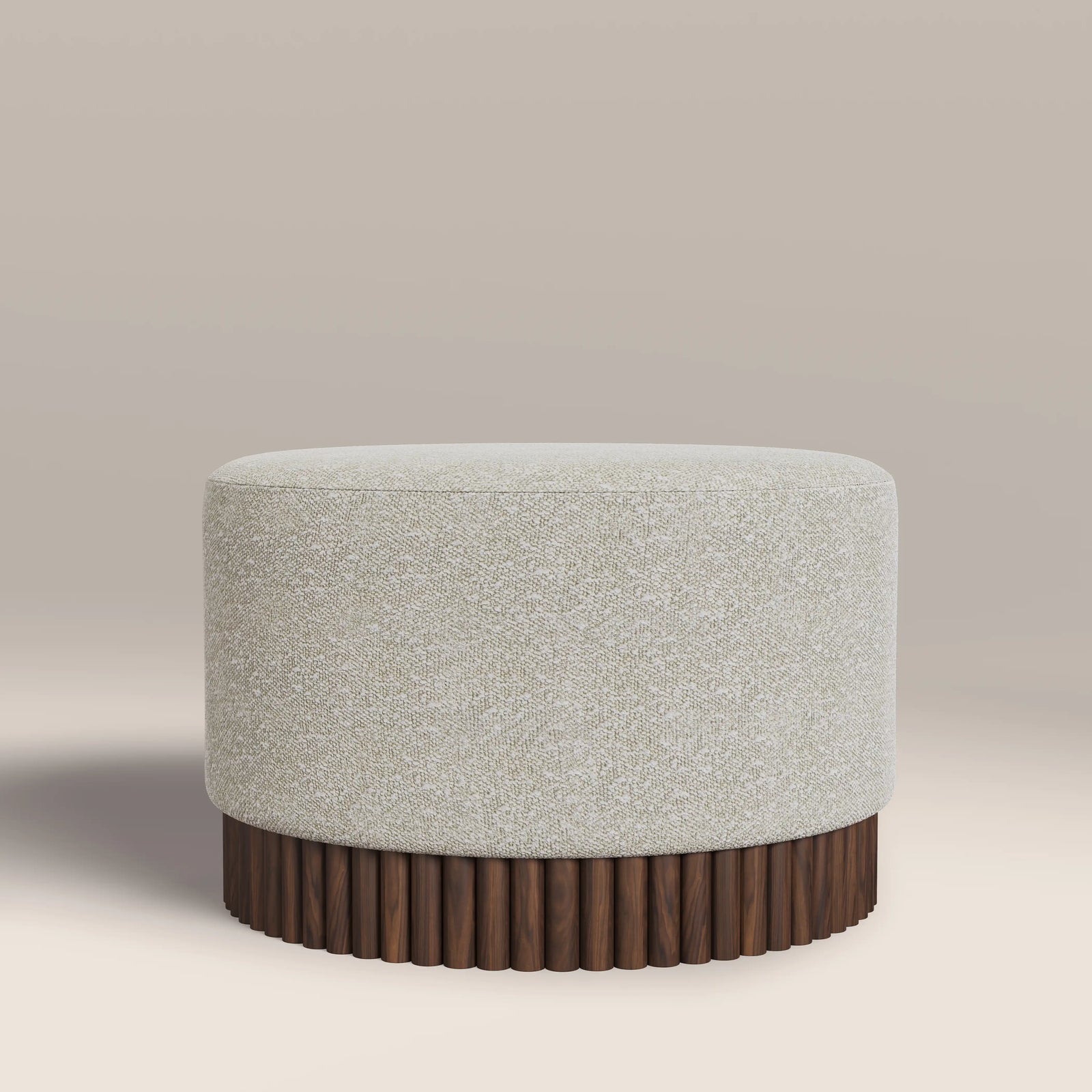 Oberon Footstool | Speckled Stone Sustainable Boucle & Walnut