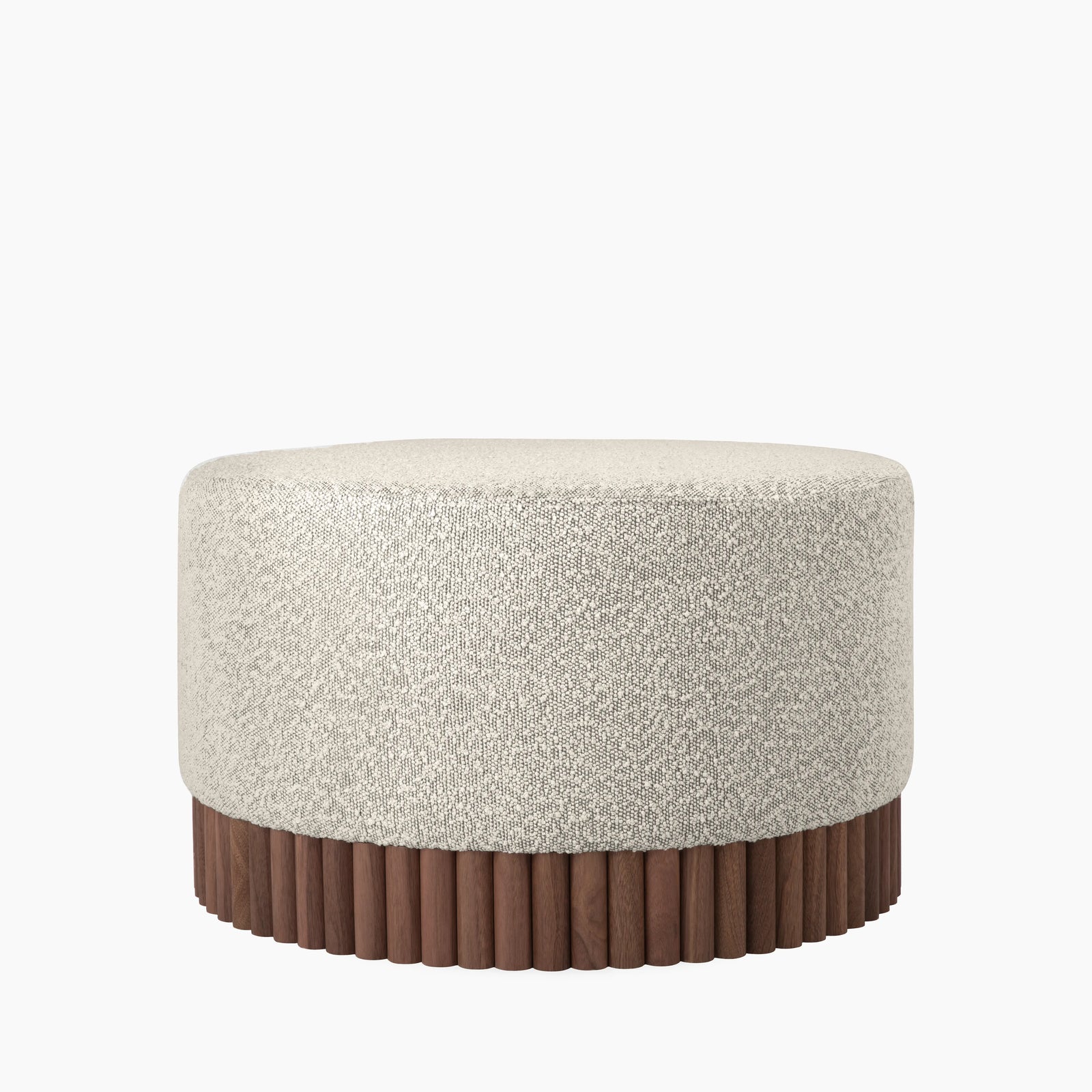 Oberon Footstool | Speckled Stone Sustainable Boucle & Walnut