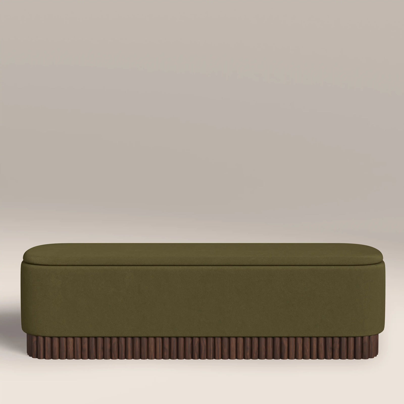 Oberon Storage Ottoman | Moss Green Sustainable Mohair Velvet & Walnut