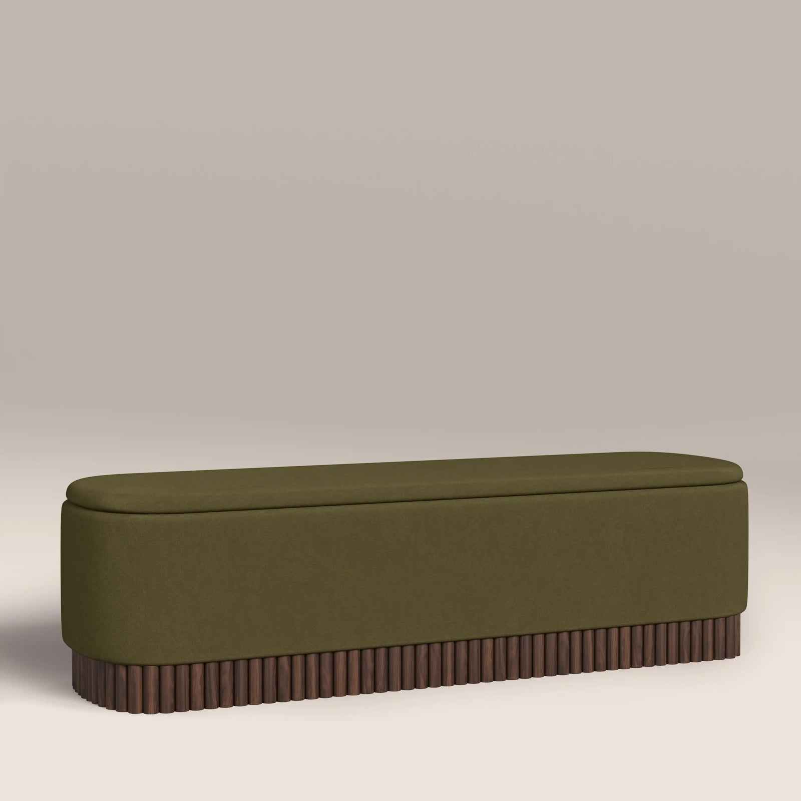 Oberon Storage Ottoman | Moss Green Sustainable Mohair Velvet & Walnut