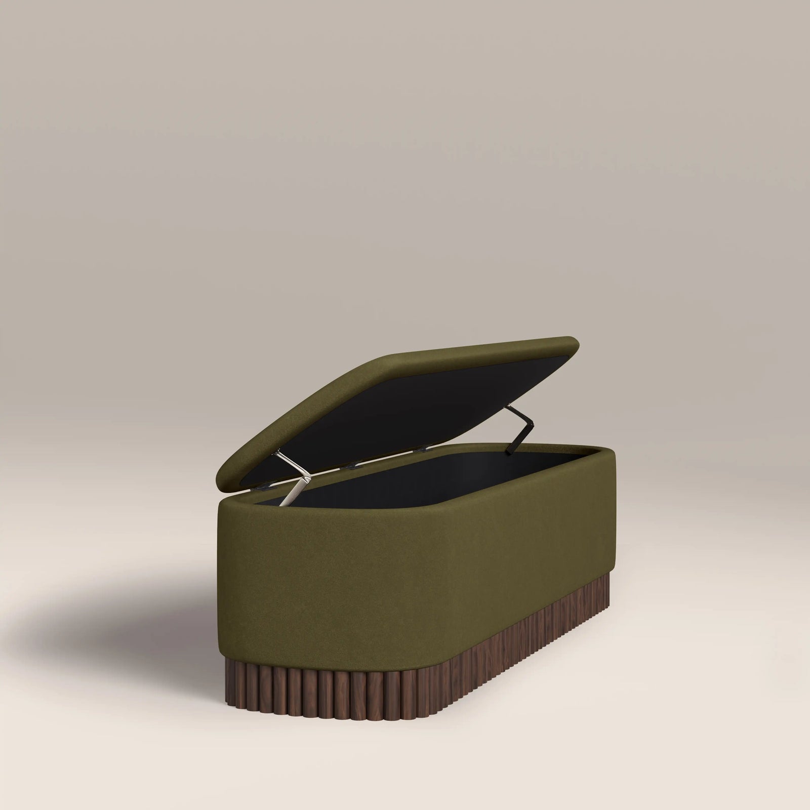 Oberon Storage Ottoman | Moss Green Sustainable Mohair Velvet & Walnut