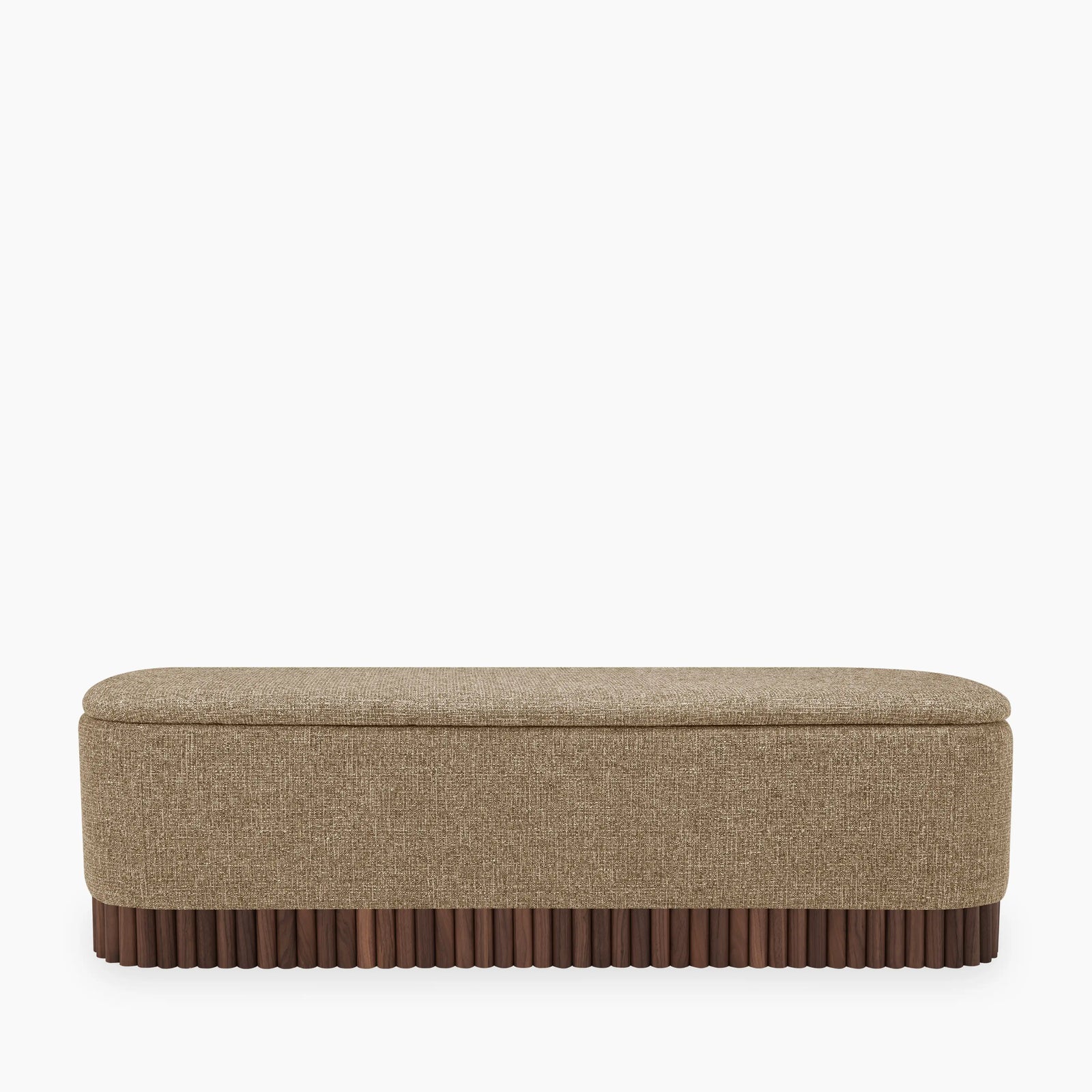Oberon Storage Ottoman | Speckled Cappuccino Sustainable Boucle & Walnut