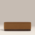 Oberon Storage Ottoman | Caramel Sustainable Mohair Velvet & Walnut