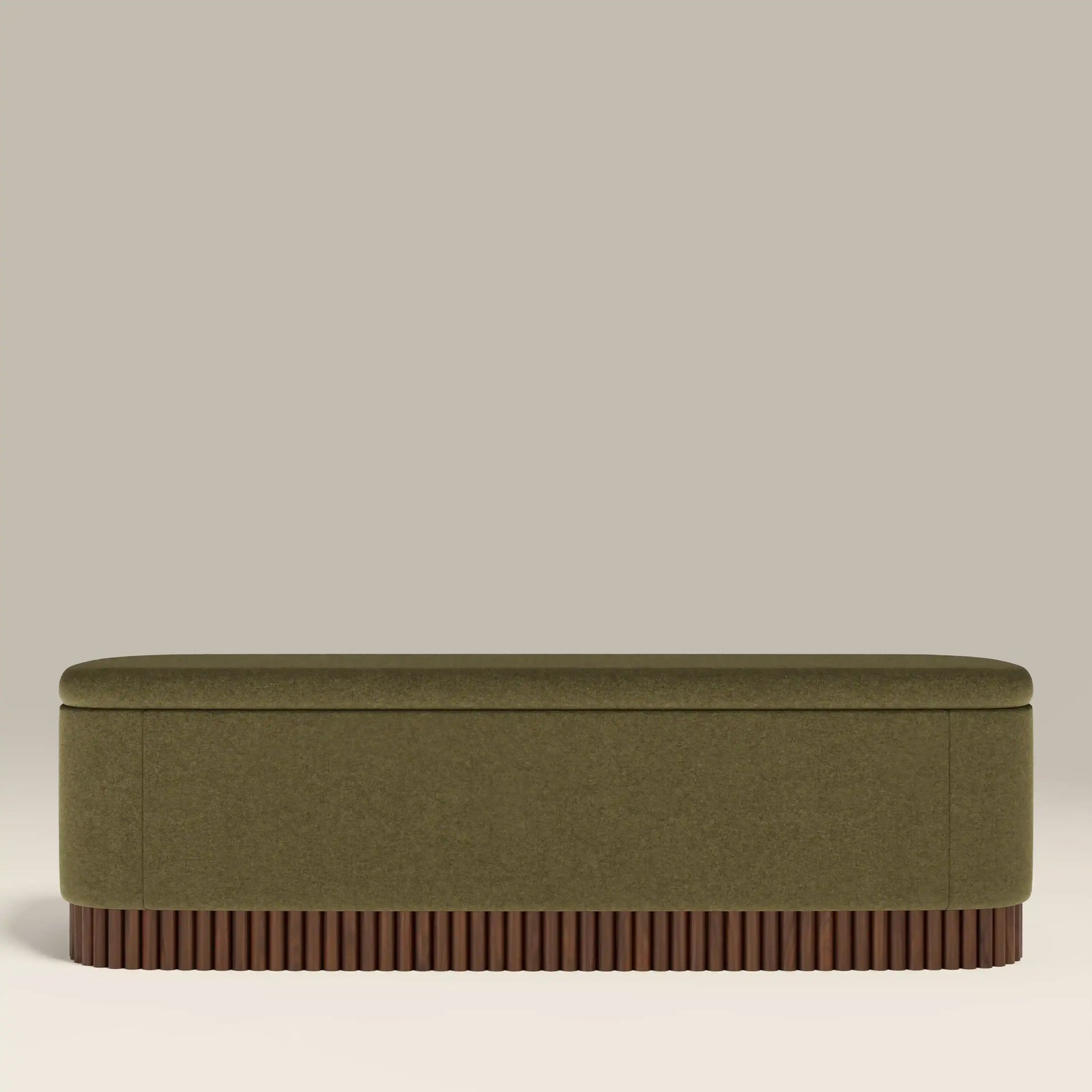Oberon Storage Ottoman | Moss Green Sustainable Mohair Velvet & Walnut