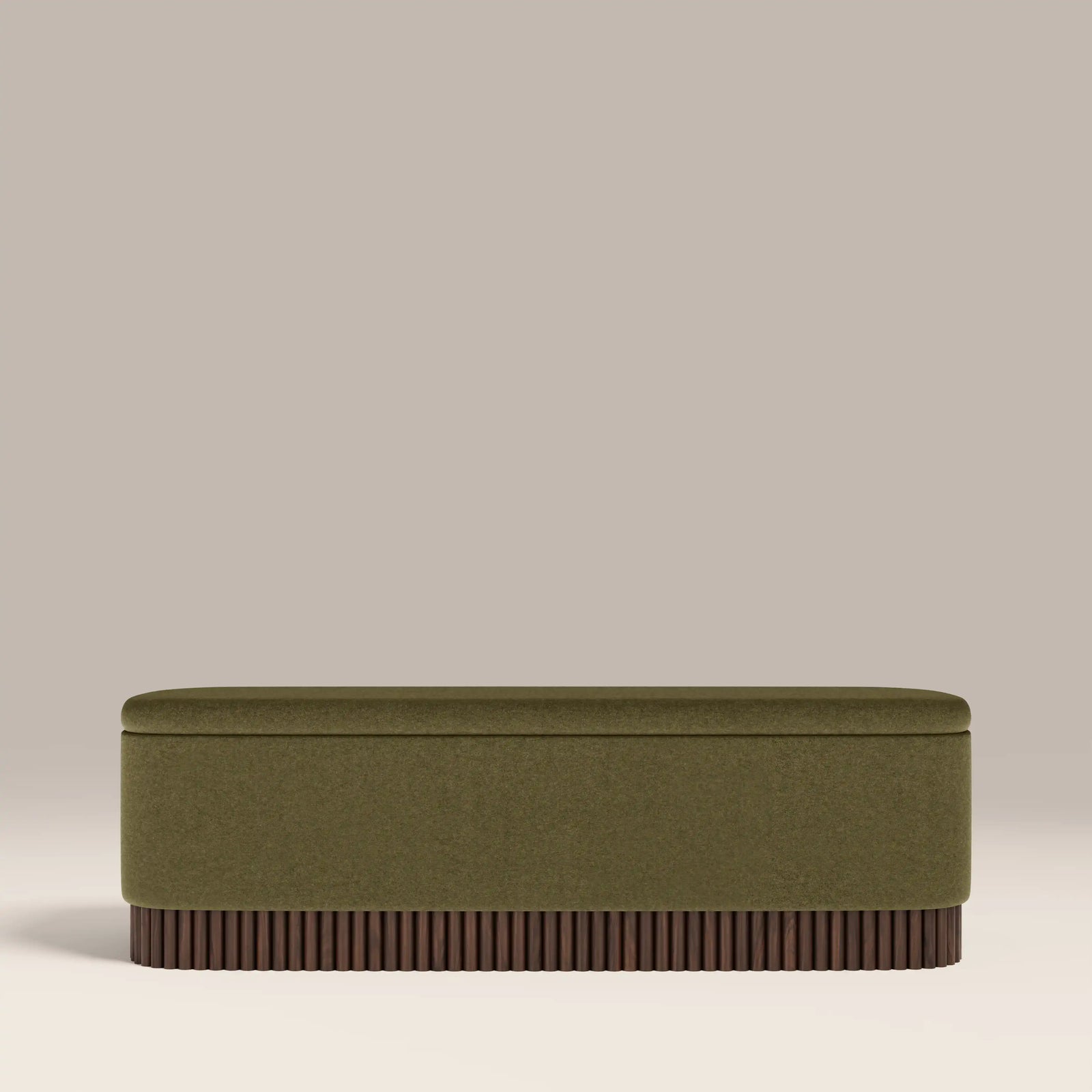 Oberon Storage Ottoman | Moss Green Sustainable Mohair Velvet & Walnut