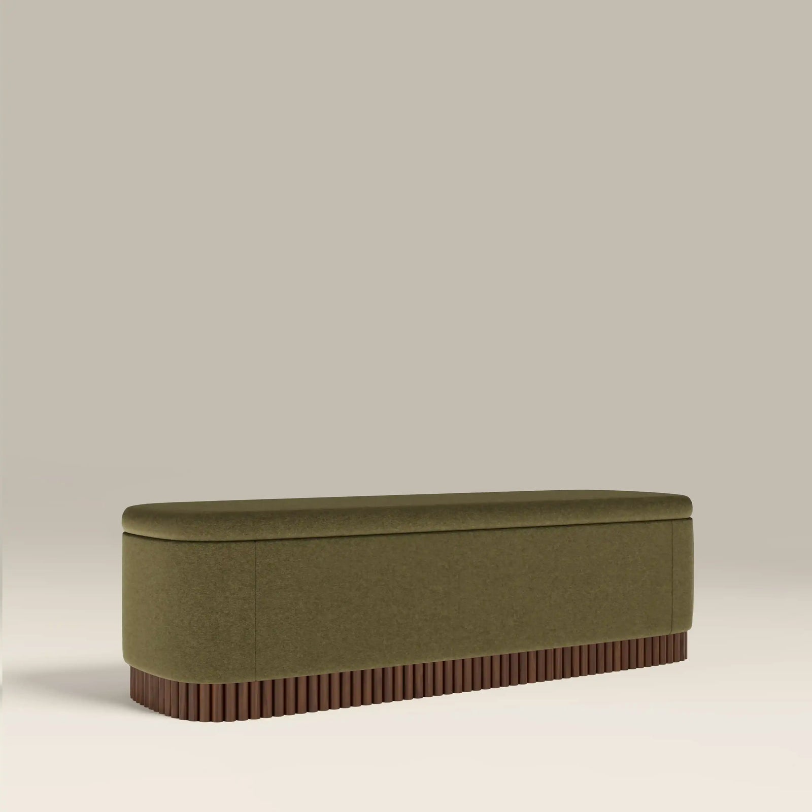 Oberon Storage Ottoman | Moss Green Sustainable Mohair Velvet & Walnut