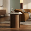 Maui Round Side Table | Grey Honed Marble Effect Stone & Walnut