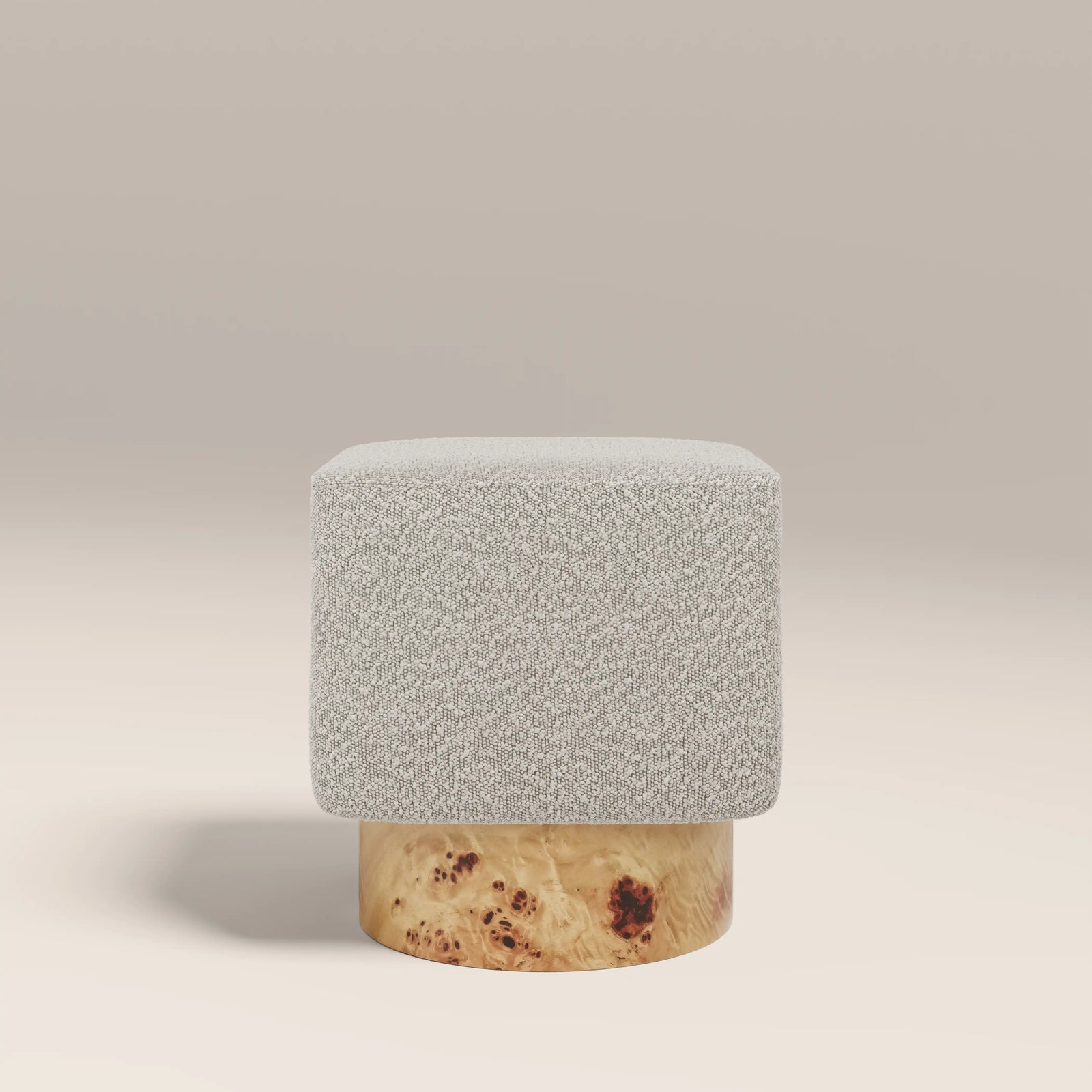 Bidbury Pouffe | Speckled Stone Sustainable Boucle & Burl Wood