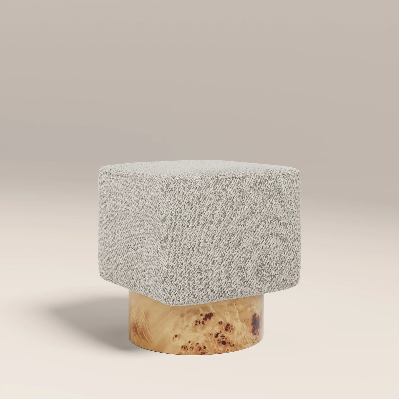 Bidbury Pouffe | Speckled Stone Sustainable Boucle & Burl Wood