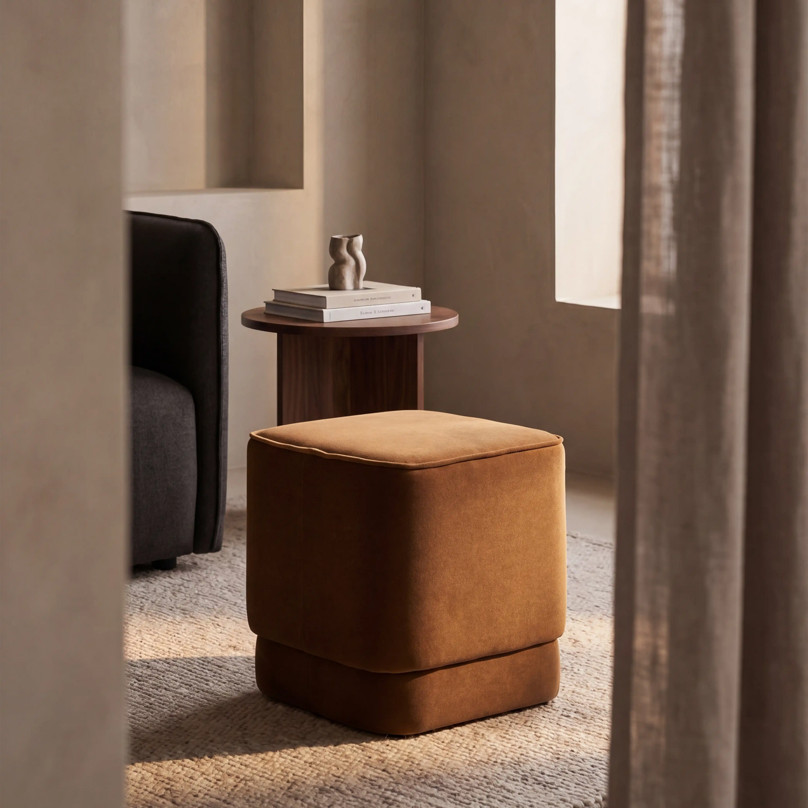 Soho Pouffe | Caramel Brown Sustainable Mohair Velvet