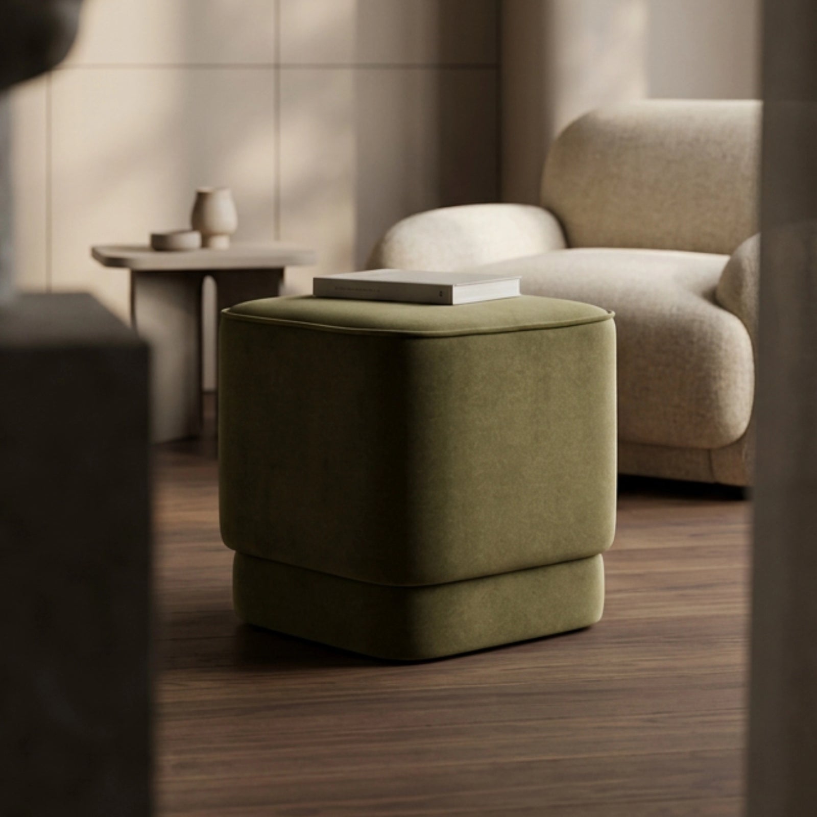 Soho Pouffe | Moss Green Sustainable Mohair Velvet