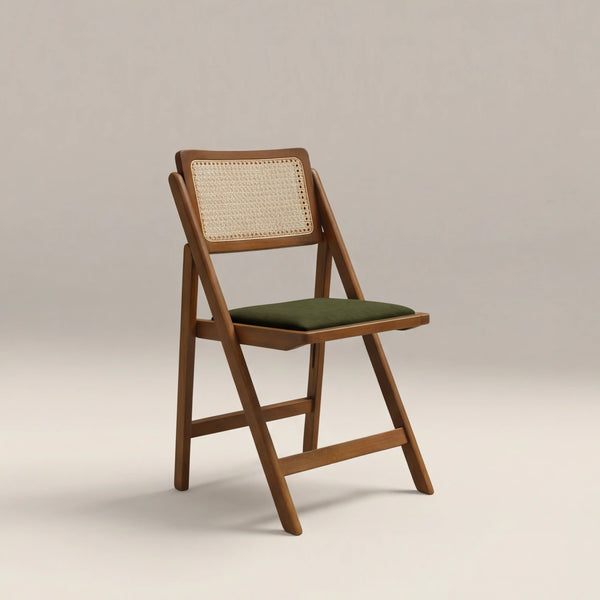 Elynn Wooden Folding Dining Chair, Olive Green Sustainable Velvet