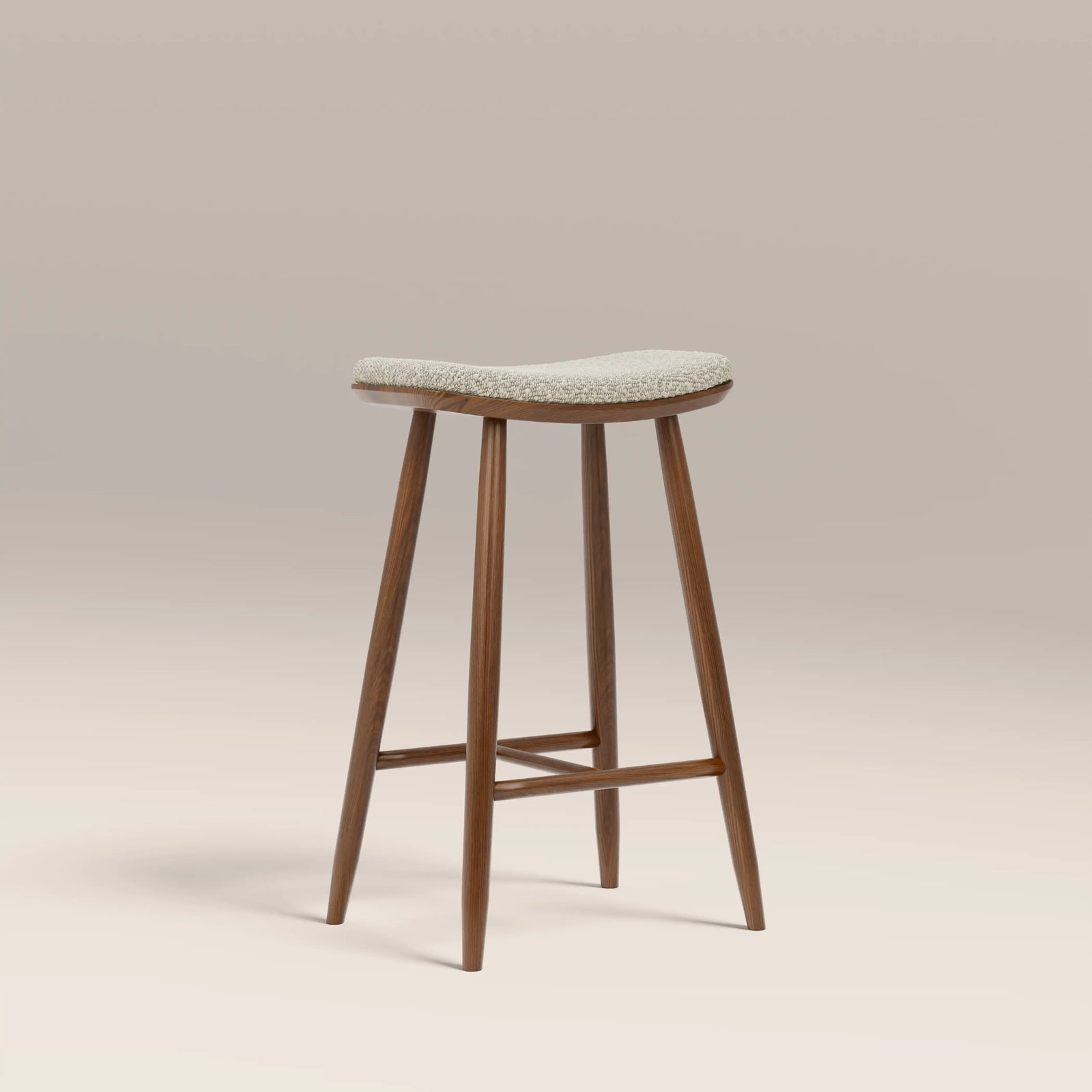 Hatton Wooden Kitchen Stool | Speckled Stone Sustainable Boucle & Walnut