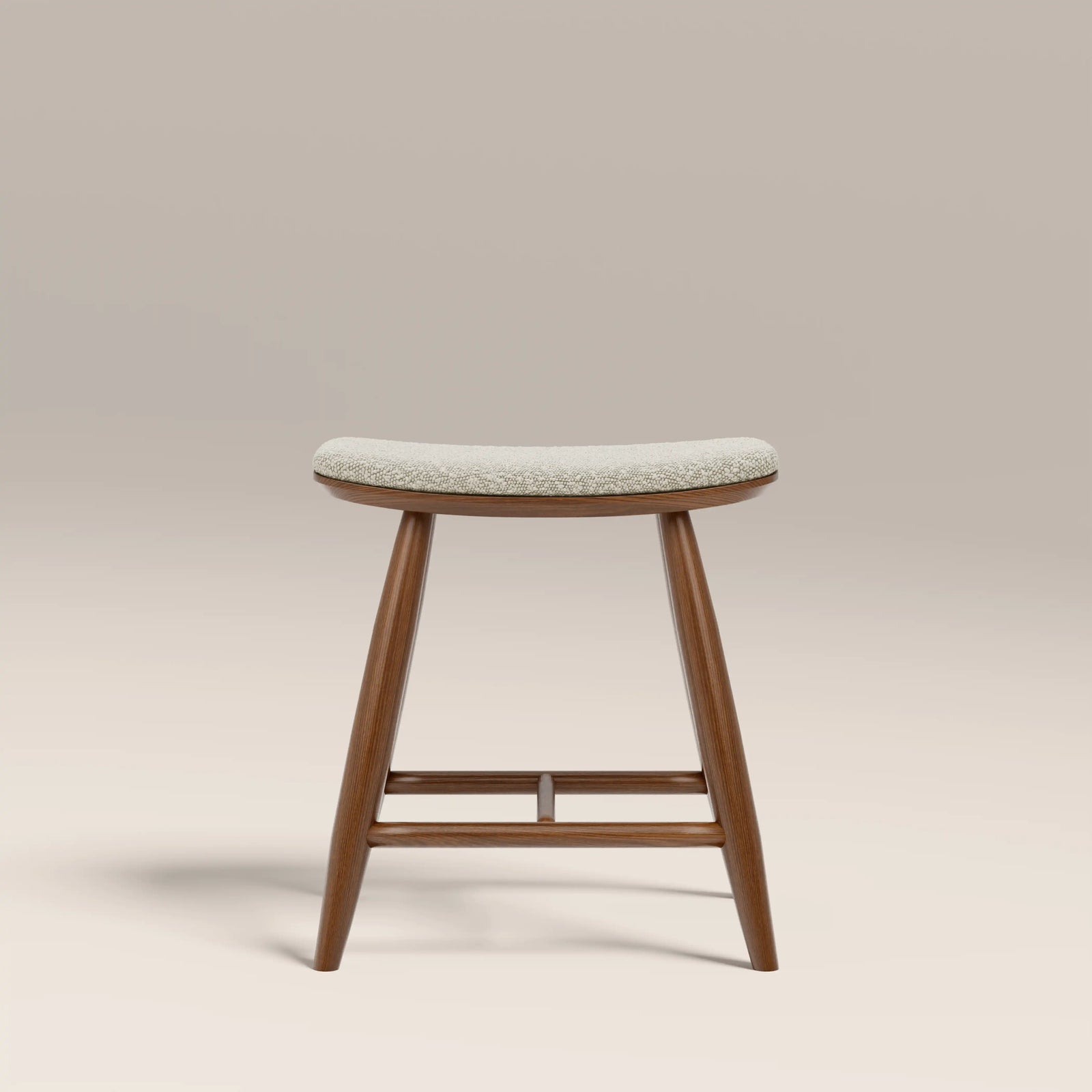 Hatton Wooden Low Stool | Speckled Stone Sustainable Boucle & Walnut