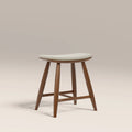 Hatton Wooden Low Stool | Speckled Stone Sustainable Boucle & Walnut